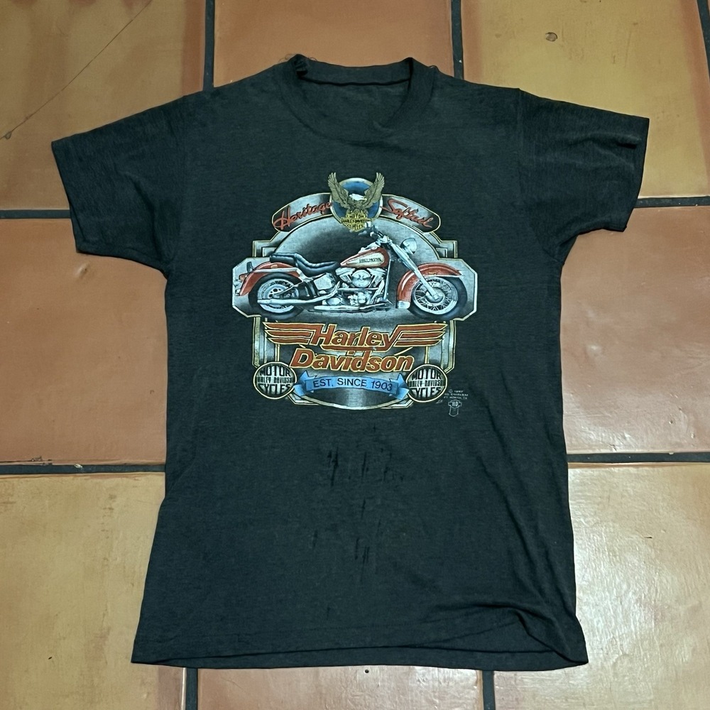Harley-Davidson 3D Emblem 1987 S Shirt Heritage Softail Ft Worth‎ TX Flaws